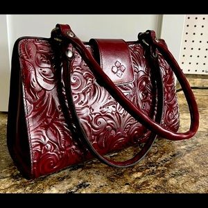 Patricia Nash Rienzo Satchel Handbag Burnishd Tooled Leather Satchel Oxblood Red